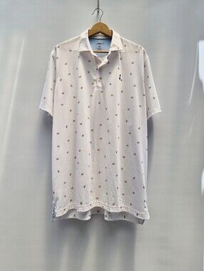 johnnie-O Men's XL Polo White Bird Printed Coastal Prep Resortcore Mauna Lani